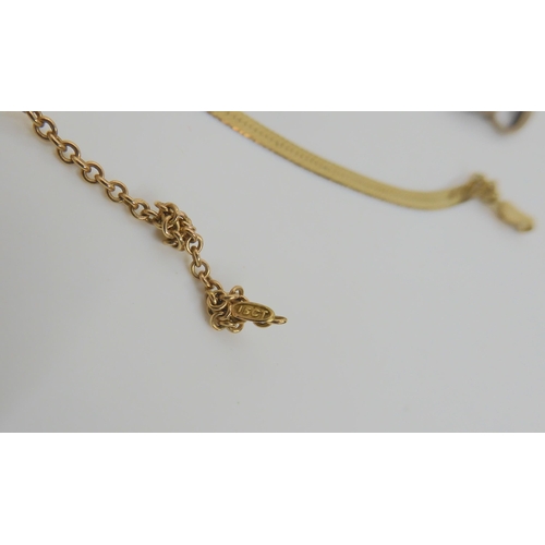 740 - An (af) collection of gold items, 15ct chain, weight 3.1gms, 9ct ribbon chain and diamond set enamel... 