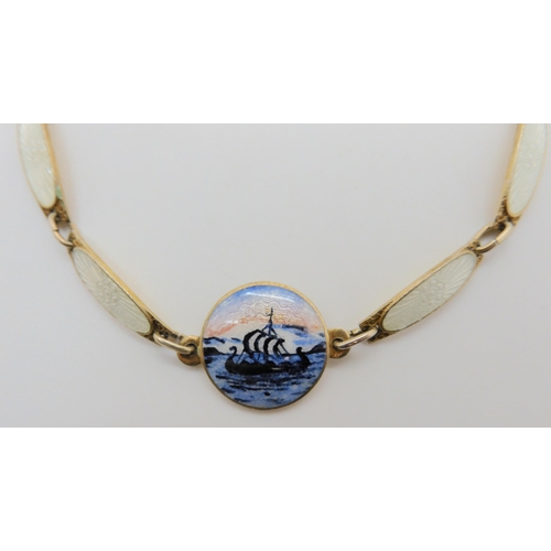 748 - A Norwegian silver and enamel Viking longship bracelet, length 18cm