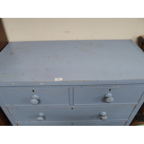 97 - A Victorian painted pine two over three chest of drawers, 104cm high x 105cm wide x 51cm deep