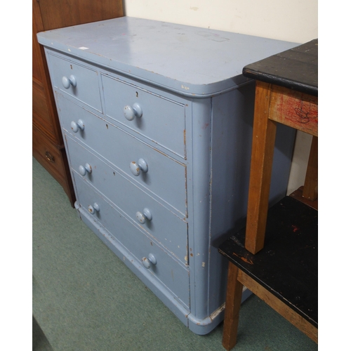 97 - A Victorian painted pine two over three chest of drawers, 104cm high x 105cm wide x 51cm deep