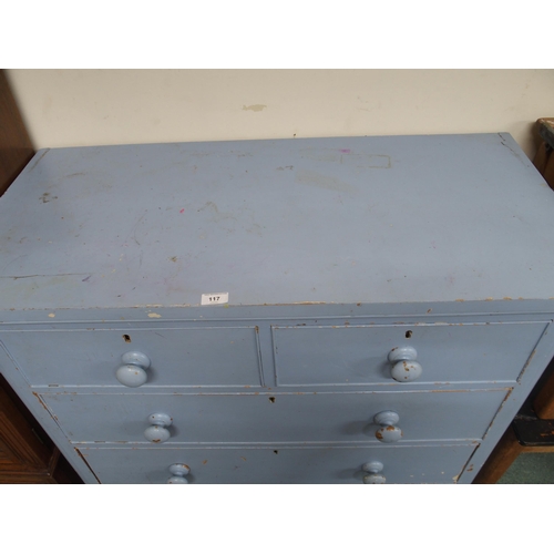 97 - A Victorian painted pine two over three chest of drawers, 104cm high x 105cm wide x 51cm deep