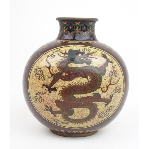2361 - A JAPANESE CLOISONNE GLOBULAR VASE decorated with red capped cranes amongst a pine tree and a dragon... 