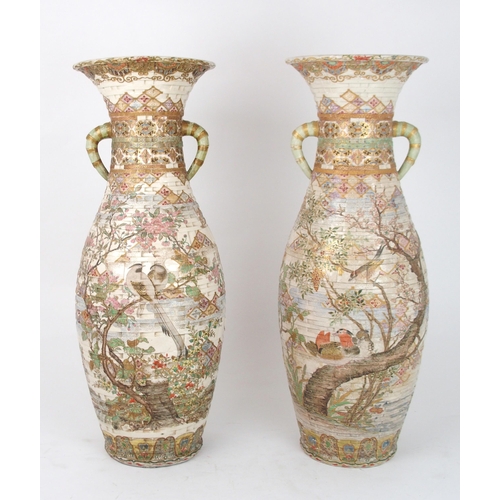 A PAIR OF KAGA TWO HANDLED VASES 