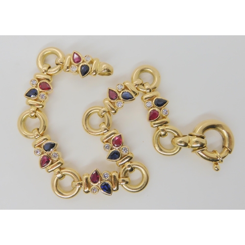 2717 - AN 18CT GOLD MIXED GEM BRACELETset with brilliant cut diamonds to an estimated approximate total of ... 