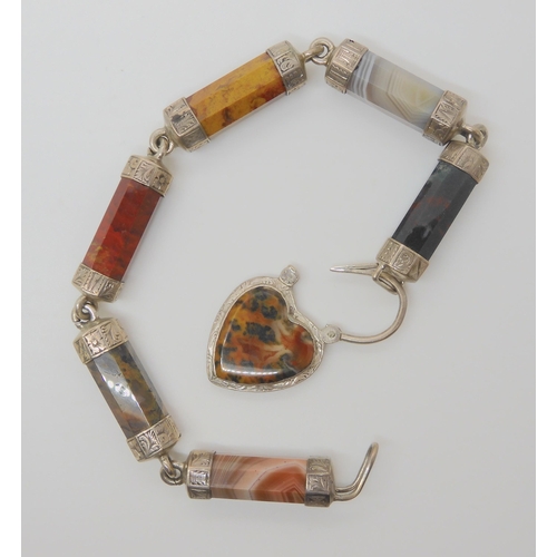 2719 - A SCOTTISH AGATE BRACELETthe octagonal baton links displaying a variety of jaspers and agates, mount... 