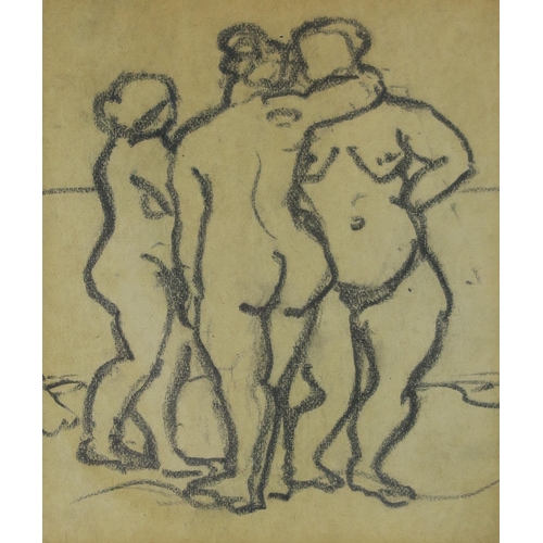 2911 - MARGARET MORRIS (BRITISH 1891-1980)THREE BATHERS, 1915Graphite on paper, 9 x 7.5cm (3.5 x 3