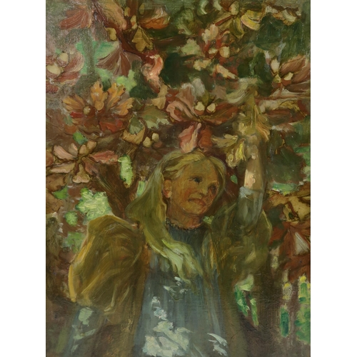 2918 - SCOTTISH SCHOOL GIRL BENEATH BLOSSOM Oil on canvas, 39 x 29cm (15.25 x 11.5