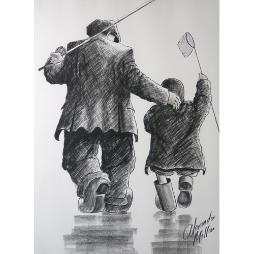 2928 - ALEXANDER MILLAR (SCOTTISH b.1960)DOWN TO THE LAKE Charcoal on paper, signed lower right, 75 x 56cm ... 