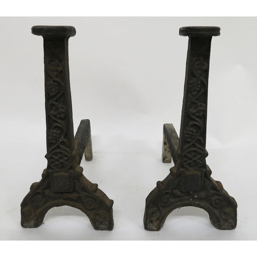 2002 - A PAIR OF LARGE 16/17TH CENTURY CAST IRON FIRE DOGSthe fronts cast with floral and grape on the vine... 
