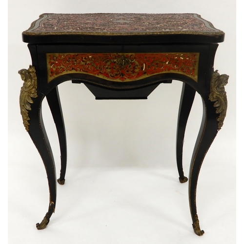 2016 - A VICTORIAN EBONISED BOULLE WORK DRESSING TABLEwith hinged top concealing mirror and tray insert ove... 