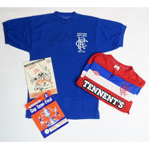 370 - SPORTING MEMORABILIARangers FC: a Scottish Cup Final 1977/78 shirt signed by John Greig, two match p... 