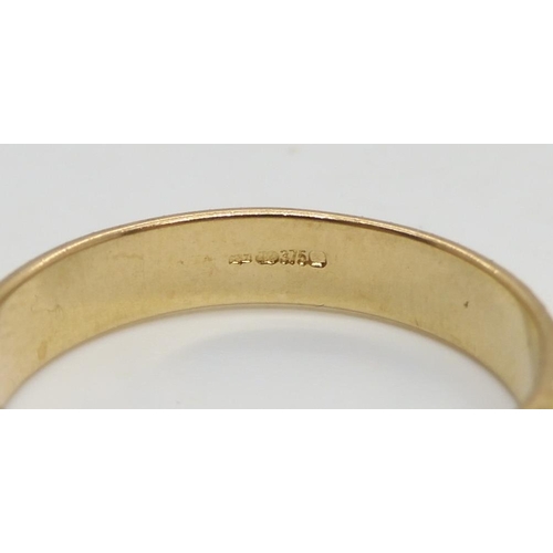 489 - Two 9ct gold band rings, the diamond cut band size P, flower band O1/2, weight together 5gms