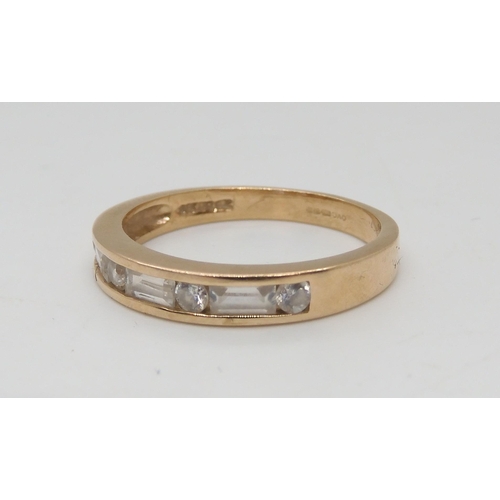 491 - A QVC 14k gold cubic zirconia ring size P, together with a rose gold eternity ring set with CZ size ... 