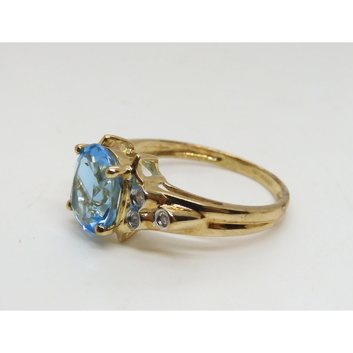 496 - A 9ct gold amethyst ring, size P1/2, and a blue topaz and diamond ring size P, weight 4.5gms