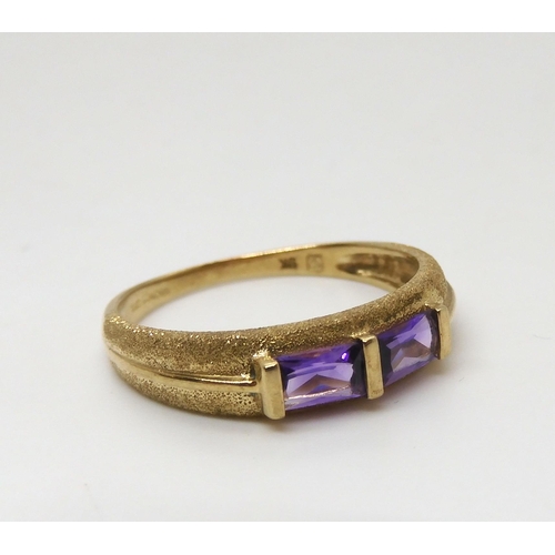 496 - A 9ct gold amethyst ring, size P1/2, and a blue topaz and diamond ring size P, weight 4.5gms