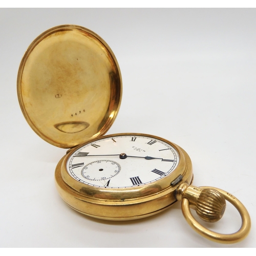 An 18ct gold Elgin full hunter pocket watch, inscribed to dust cover, Chester hallmarks for 1919, diameter 5cm, weight 113.5gms