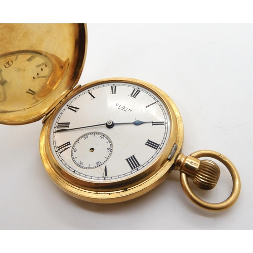 533 - An 18ct gold Elgin full hunter pocket watch, inscribed to dust cover, Chester hallmarks for 1919, di... 