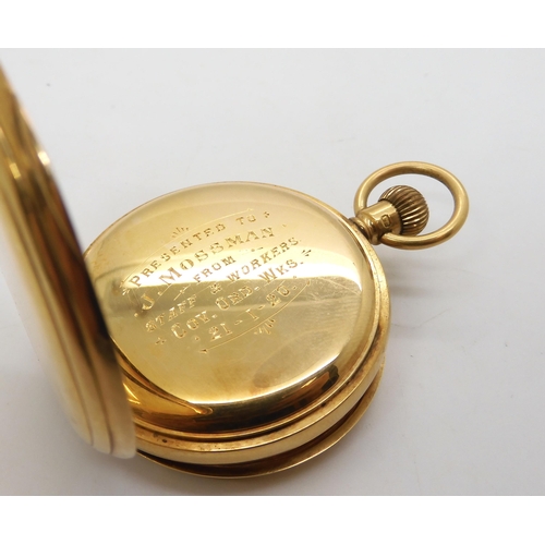 533 - An 18ct gold Elgin full hunter pocket watch, inscribed to dust cover, Chester hallmarks for 1919, di... 