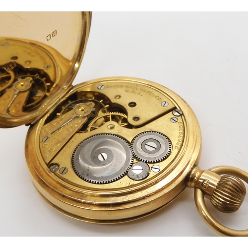 533 - An 18ct gold Elgin full hunter pocket watch, inscribed to dust cover, Chester hallmarks for 1919, di... 