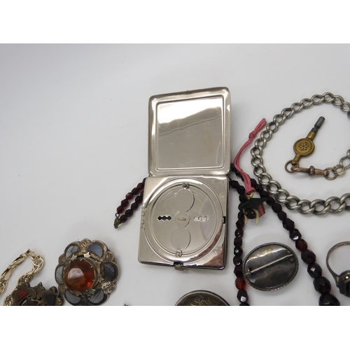 562 - Two Thomas Mott style items a compact and a silver brooch both with butterfly wing, a silver Scandin... 