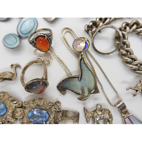 576 - Two Norman Grant items, a titanium dragonfly pendant, and a enamelled performing seal brooch both st... 