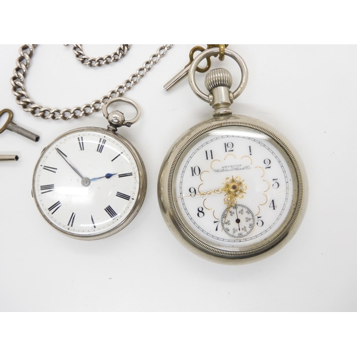 583 - A silver open face pocket watch, diameter 4.5cm, hallmarked London 1916, together with a 'Silveroid'... 