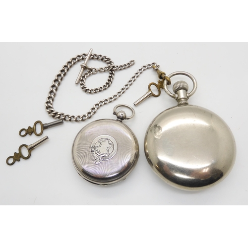 583 - A silver open face pocket watch, diameter 4.5cm, hallmarked London 1916, together with a 'Silveroid'... 