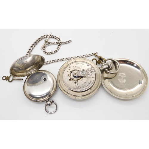 583 - A silver open face pocket watch, diameter 4.5cm, hallmarked London 1916, together with a 'Silveroid'... 