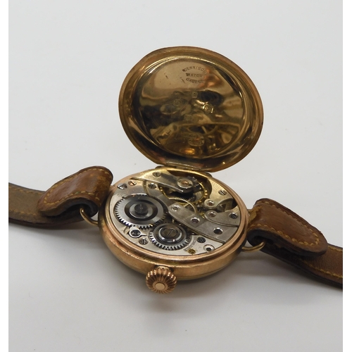 585 - Two 9ct cased gents watches one by Waltham, weight including straps and mechanisms 66.5gms, together... 