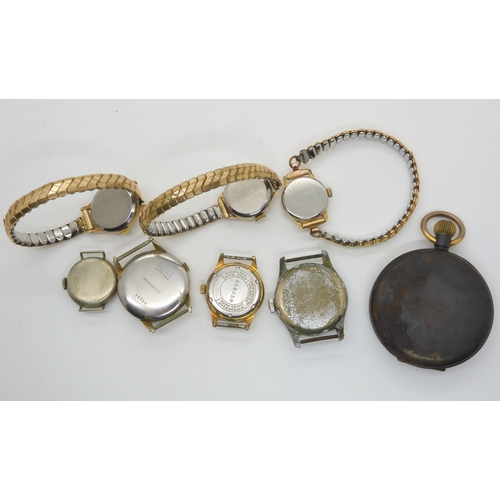 607 - A collection of vintage watches and pocket watches to include a silver example dated Birmingham 1890... 