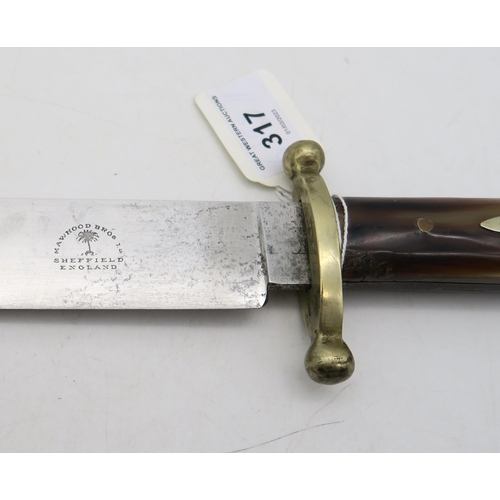 317 - A large Bowie-style knife by Mawhood Bros. Ltd., Sheffield, with horn grip, housed in a possibly un-... 