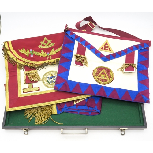 351 - Masonic regalia, comprising silver-gilt Thistle & Rose Lodge jewel (Birmingham 1971), engraved v... 