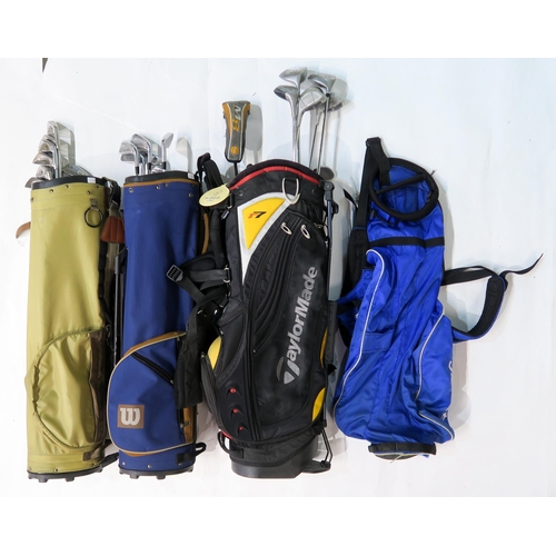 373 - Four modern golf bags, with contents including Maxfli Revolution and Ben Sayers Crown irons, a Mizun... 