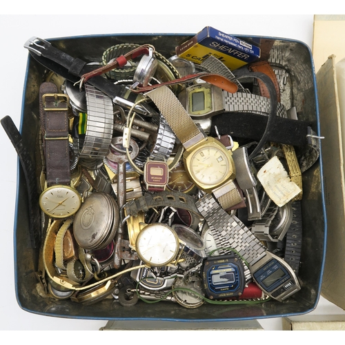 381 - A large quantity of vintage watches and loose components, assorted costume jewellery and a London si... 