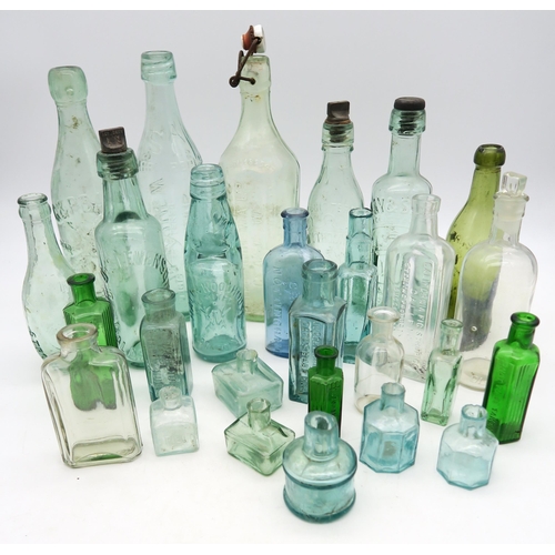 390 - A collection of glass druggist's and soft drinks bottles, to include Aberdeen, Glasgow, Galashiels, ... 