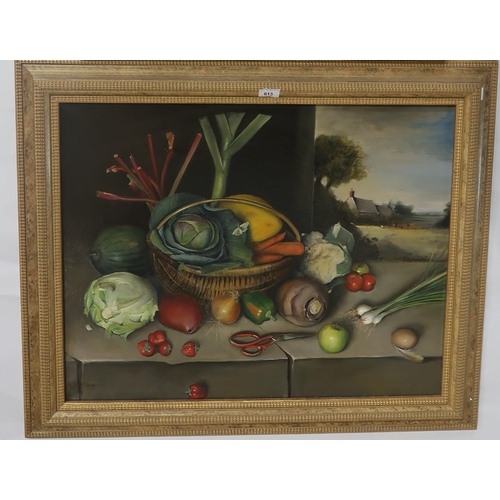 613 - EDWARD HASELL MCCOSH (SCOTTISH b.1949)STILL LIFE WITH VEGETABLESOil on canvas, signed lower left, da... 