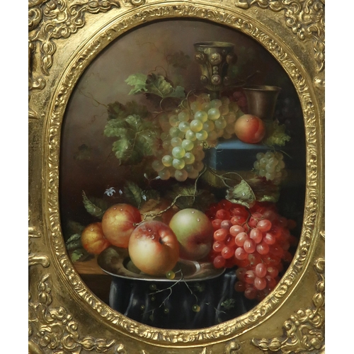 614 - 20th CENTURY SCHOOL STILL LIFE WITH GRAPESOil on board, 48 x 38cm... 