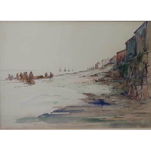 617 - 20TH CENTURY SCHOOLSEASCAPE WITH FISHERMENWatercolour, 36 x 51cmTogether with another THE TOWN OF LA... 