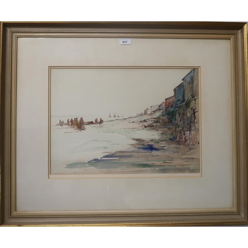 617 - 20TH CENTURY SCHOOLSEASCAPE WITH FISHERMENWatercolour, 36 x 51cmTogether with another THE TOWN OF LA... 