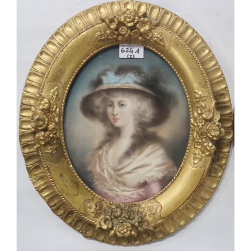 624A - 19th CENTURY SCHOOLPORTRAIT OF A YOUNG LADYPastel on paper, 30 x 25cmTogether with another similar (... 