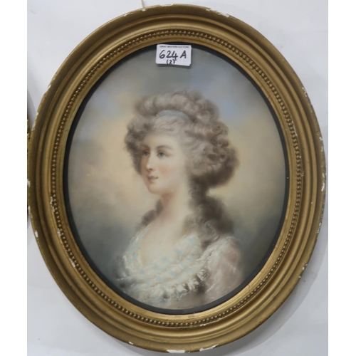 624A - 19th CENTURY SCHOOLPORTRAIT OF A YOUNG LADYPastel on paper, 30 x 25cmTogether with another similar (... 