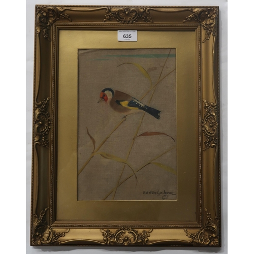 635 - RALSTON GUDGEON (SCOTTISH 1910-1984)GOLDFINCHGouache, signed lower left, 28 x 19cm... 