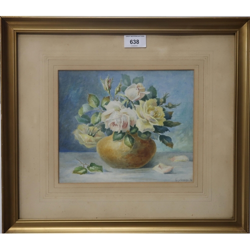 638 - J. JESSOPSTILL LIFE WITH ROSESWatercolour, signed lower right, dated (19)34, 20 x 23cm... 