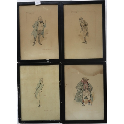 642 - A SET OF CHARACTER DRAWINGSInk wash on paper, signed lower right, 18 x 11cm(12)... 