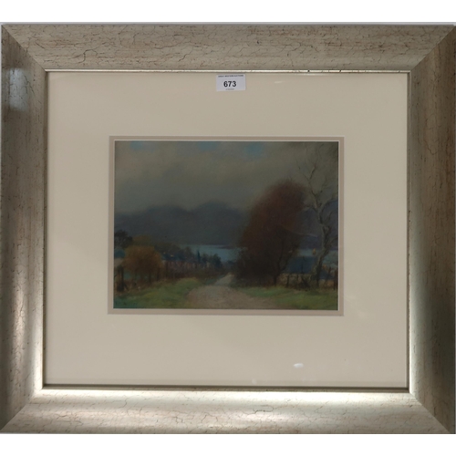 673 - WALTER L. PENDERTHE ROAD TO THE LOCH, LOCH LONGPastel on paper, signed lower left, 21 x 29cmTogether... 