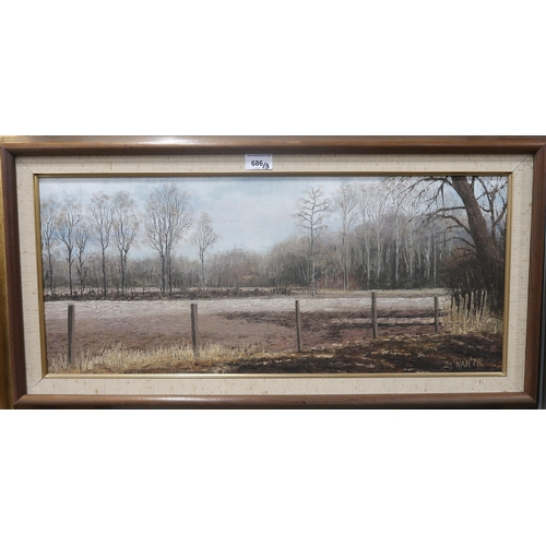 686 - IAN MCNABLANDSCAPEOil on board, signed lower right, dated (19)78, 28 x 67cmTogether with two other b... 