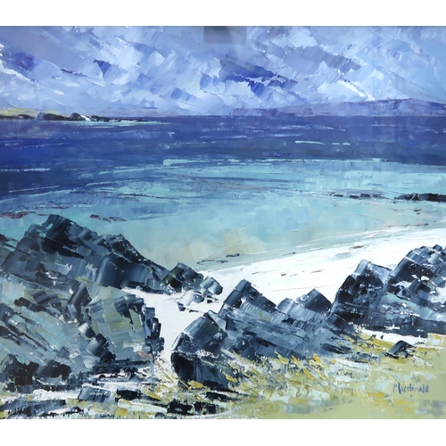 703 - FRANCES MACDONALDSTORM ISLAND FROM IONAOil on canvas, signed lower right, 40 x 40cmTitle inscribed o... 