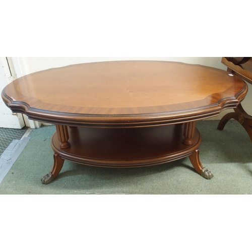 76 - A lot of three assorted mahogany coffee tables and an Edwardian tub chair (4)