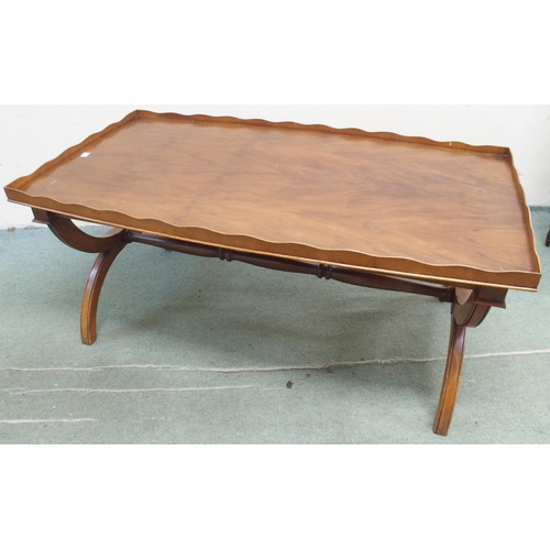 76 - A lot of three assorted mahogany coffee tables and an Edwardian tub chair (4)