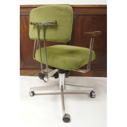 80 - A mid 20th century Norsteel swivel desk chair with green upholstered adjustable back rest and seat o... 